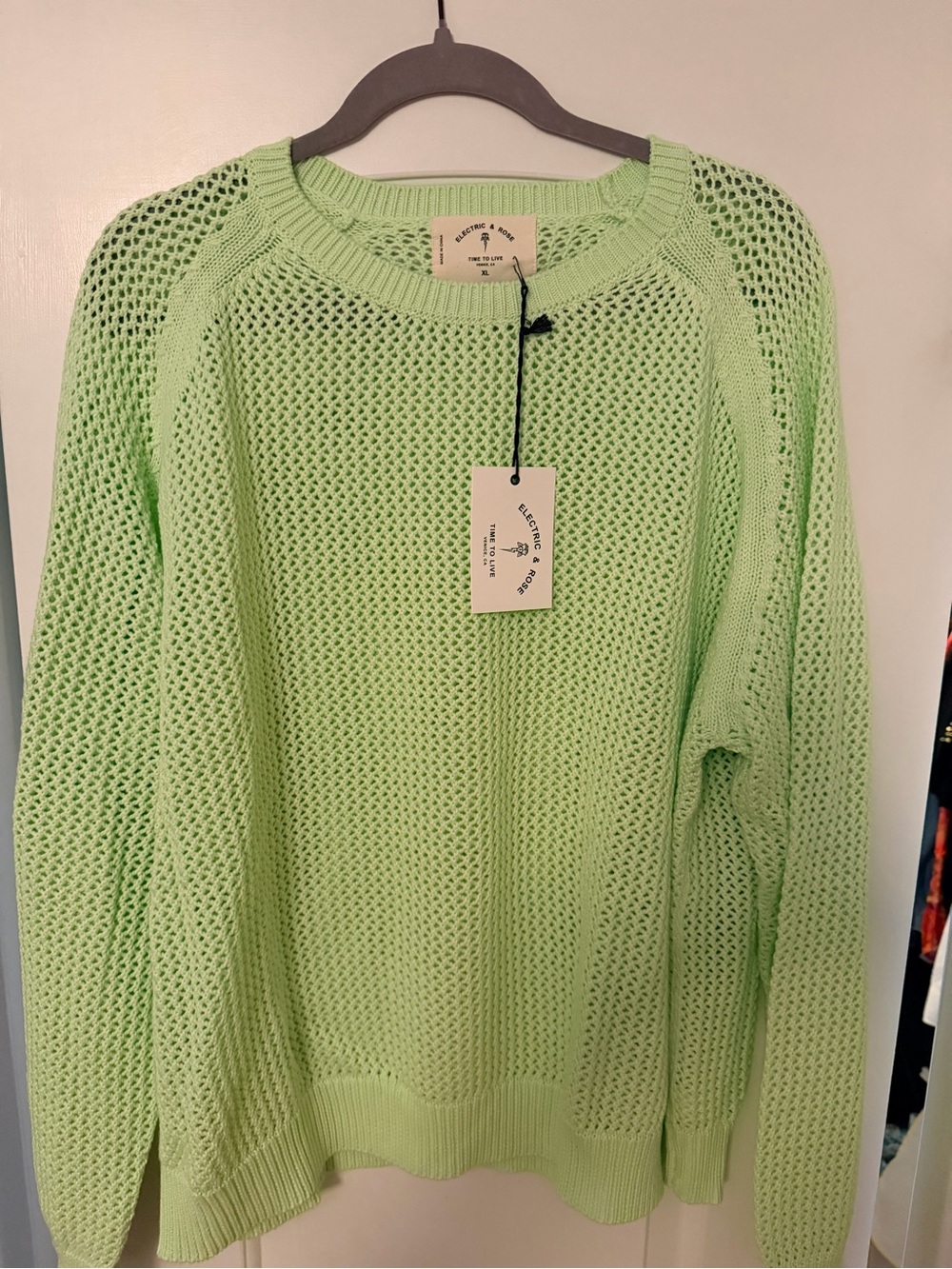Electric & Rose Pistachio Open-Weave Crewneck Sweater